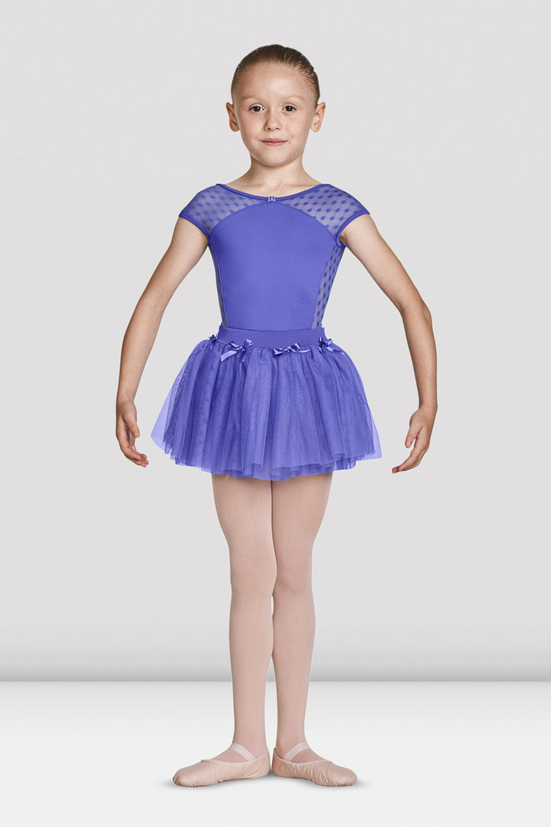 Mirella Diamante Detail Bow Neckline Cap Sleeve Girls Leotard - M1533C