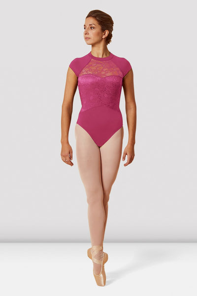 Mirella High Neckline Lace Open Back Cap Sleeve Adult Leotard - M5083L