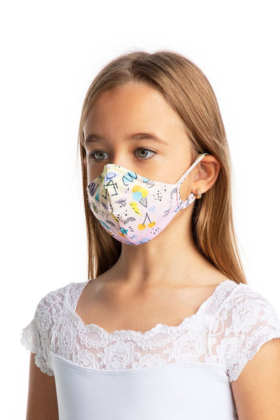 SoDanca Child Fitted Print Face Mask with Ear Loops - L2177/ Rainbow & Ice Cream