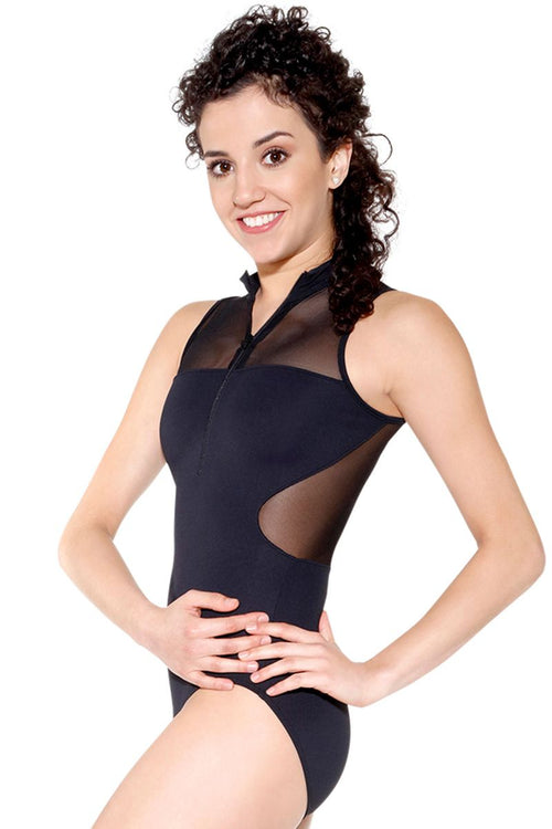 Sodanca  Mandarin Collar Adult Leotard with Mesh and Zipper - RDE1809
